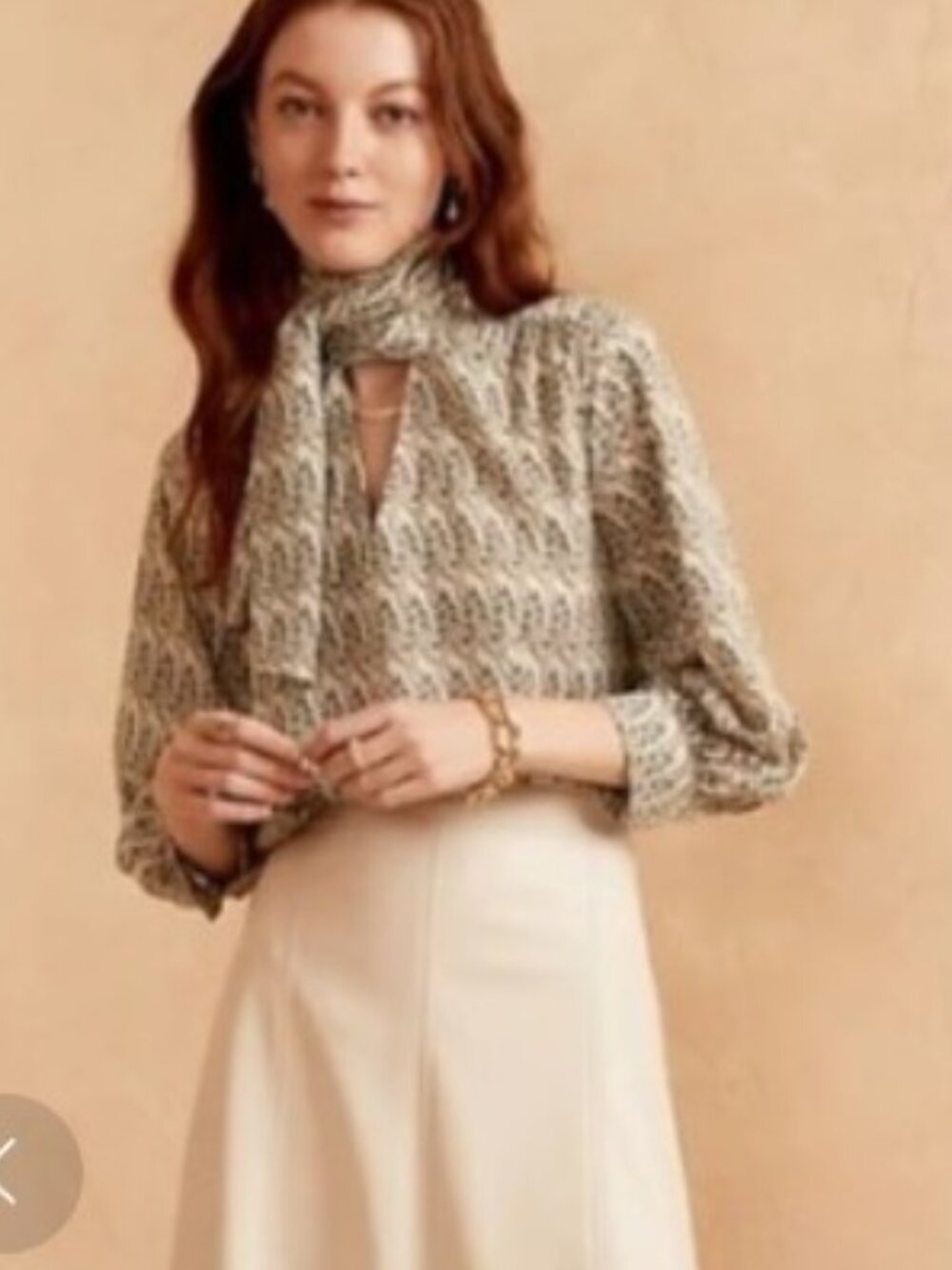 Banana Republic Paisley Tie Neck Long Sleeve Blouse Size M - Picture 3 of 10